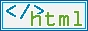 HTML in lowercase text to the right, with a slash in between arrow characters to the top left. there is a light gray background and the border is a double border in sea-blue with white in between the blue