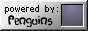 1990s style gray button that says 'powered by penguins', to the right is an animation of tux the linux mascot popping his head up