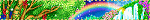 animated pixel artwork of an outside area with a vibrant green tree, a blue sky, and a rainbow