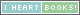 light blue and green badge that says 'i heart books'