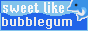 sweet like bubblegum in white text and pixel font against a dual tone blue background that has a pixelated ocean wave. there's a dolphin emoji in the top right corner