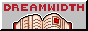 gray 1990s style button with red text that says 'dream width' and a red and white pixel art open book below it