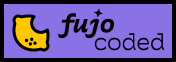 purple button with black text that says 'fujo coded' and a little fujo coded logo next to the text