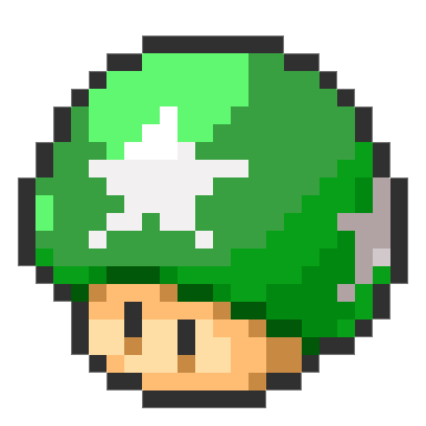 green mushroom head from mario brothers