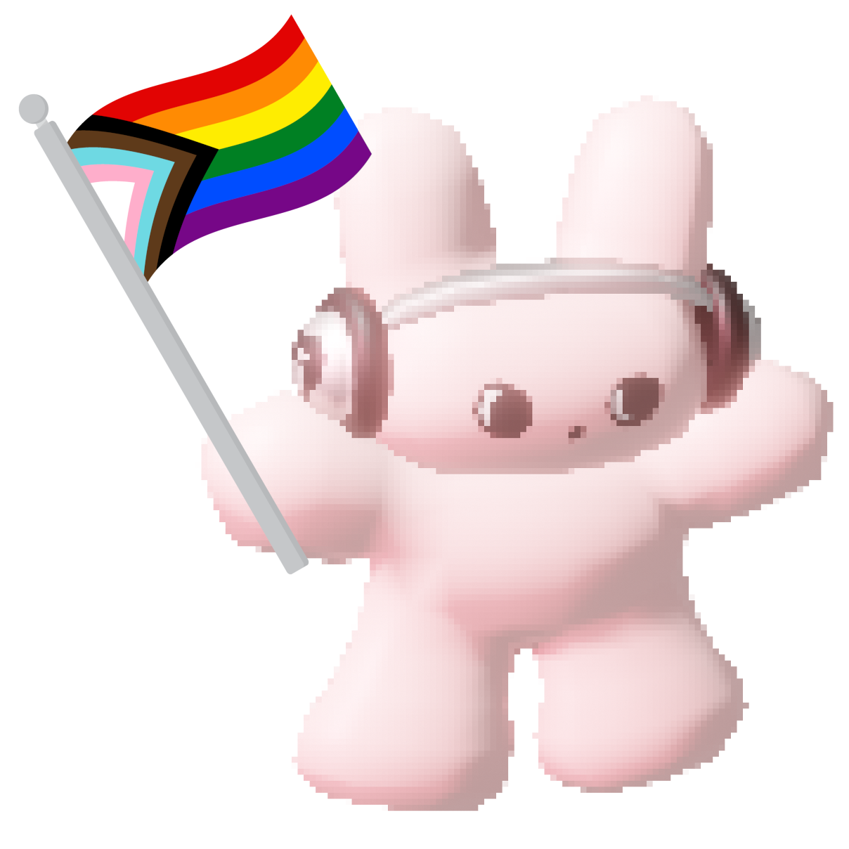 superlove bunny logo holding a pride flag